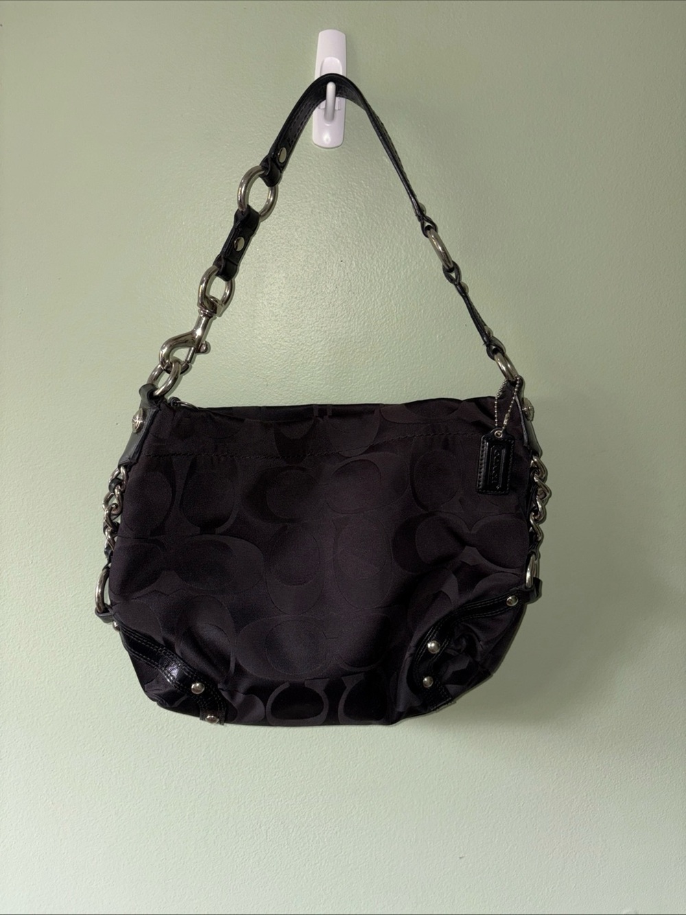 Vintage Y2K Coach Carly F15250 Black Signature C Canvas Logo Hobo Shoulder Bag